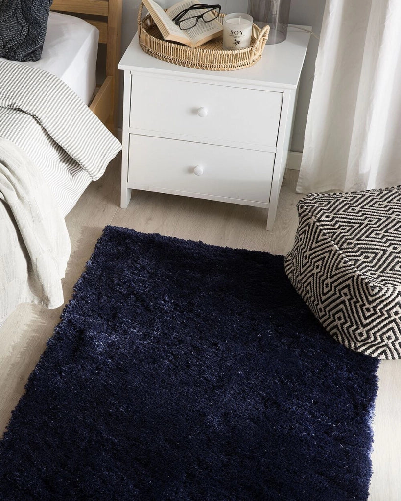 Tappeto shaggy in misto cotone e poliestere blu 80 x 150 cm soffice pelo denso
