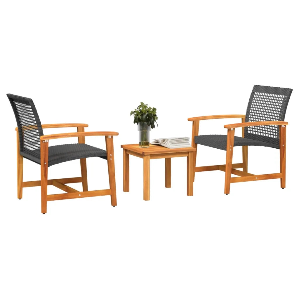 Set da Bistrot 3 pz Nero in Polyrattan e Legno di Acacia CFW6723896