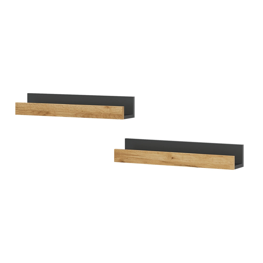 Vicco Scaffale a muro Antracite/quercia dorata 60 x 10 cm Set di 2