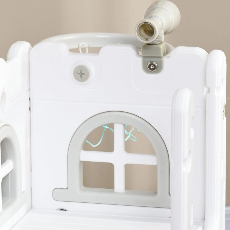 Scivolo per bambini 5 in 1 con canestro, telescopio, cestello portaoggetti e struttura arrampicata, grigio