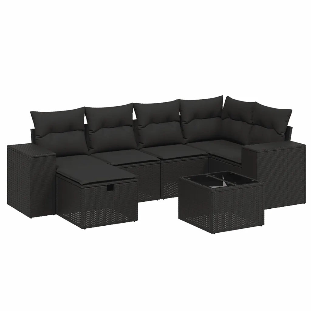 Set Divani da Giardino con Cuscini 7pz Nero Polyrattan