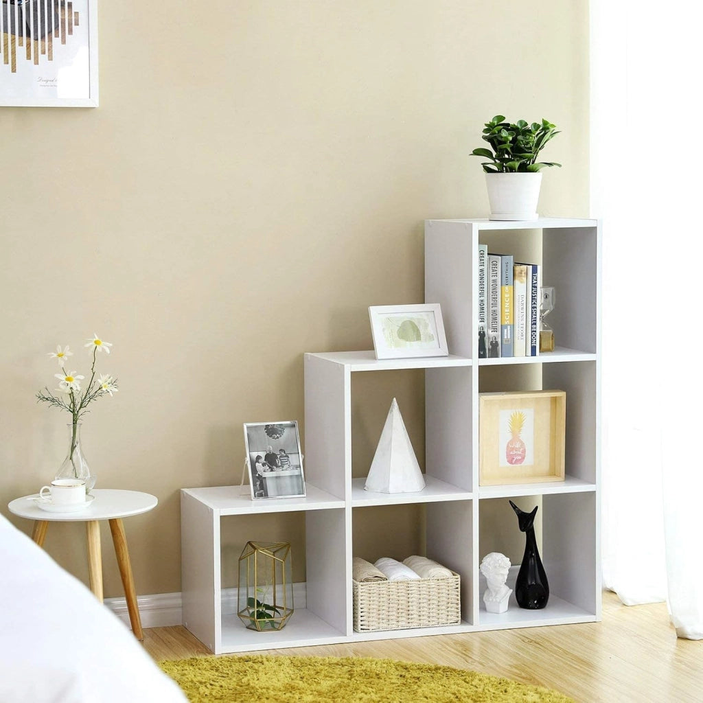 VASAGLE Libreria, Scaffale per scale, divisorio divisorio, armadio a 6 scomparti, per ufficio, soggiorno, camera da letto, bianco LBC63WT