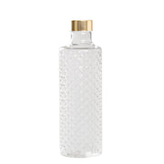 Isolano Bottiglia in Vetro Borosilicato Soffiato con Decorazione a Effetto Diamantato e Tappi Intercambiabili Oro e Argento Trasparente Artigianale