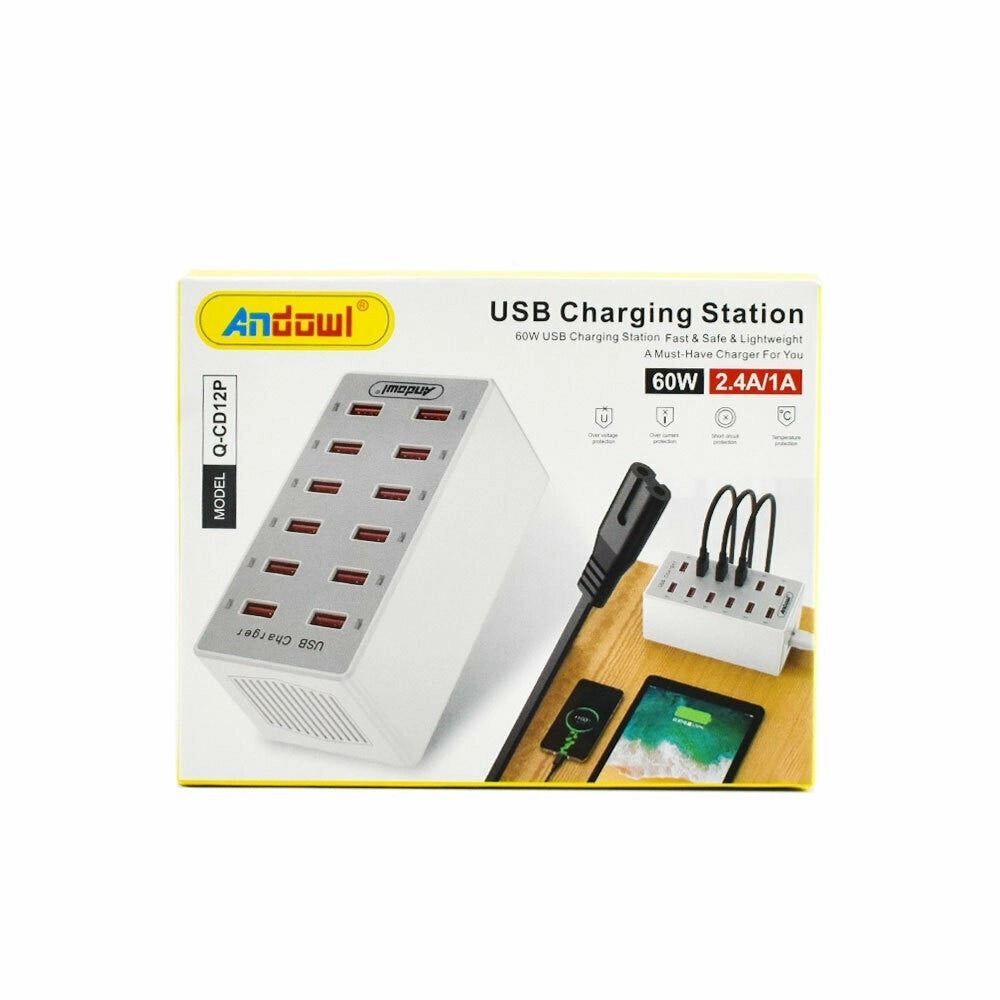Trade Shop - Stazione Di Ricarica Usb Dock Con 12 Porte Usb 60w Multifunzione Presa Q-cd12p -