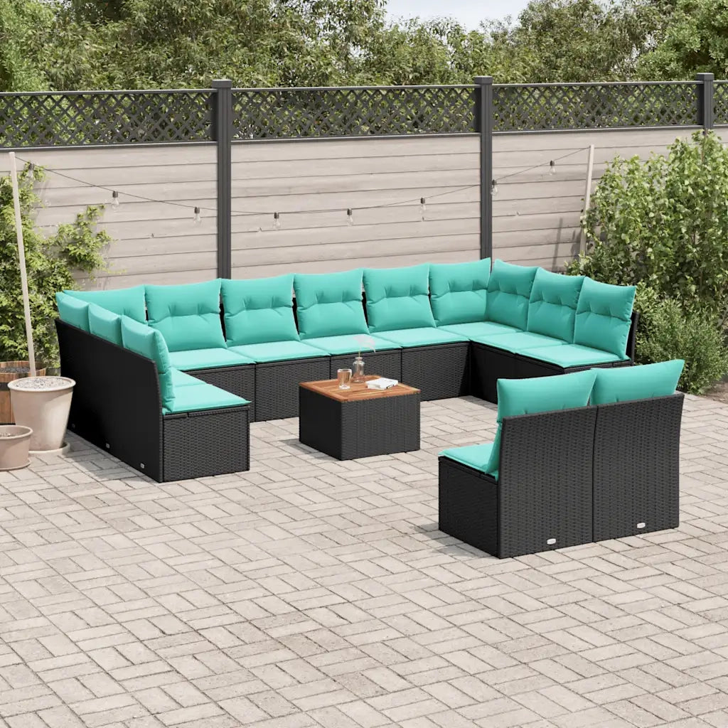 Set Divani da Giardino 13pz con Cuscini Nero in Polyrattan 3256225