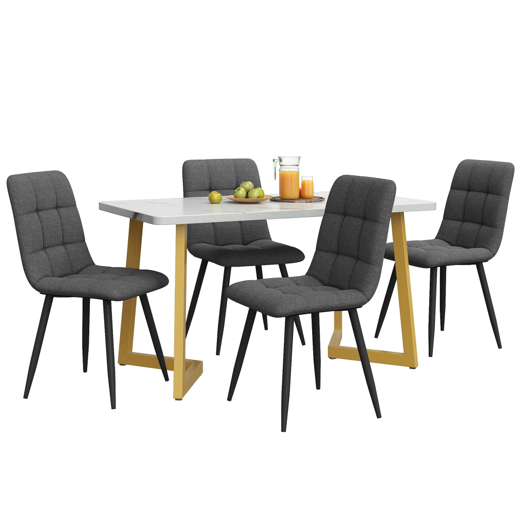 Tavolo da pranzo per 4 persone con 4 sedie, piano rettangolare effetto marmo, per cucina e soggiorno, in MDF, grigio
