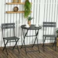 Set da Giardino 3 Pezzi con 2 Sedie e Tavolo Pieghevoli in Acciaio e HDPE, Grigio Scuro