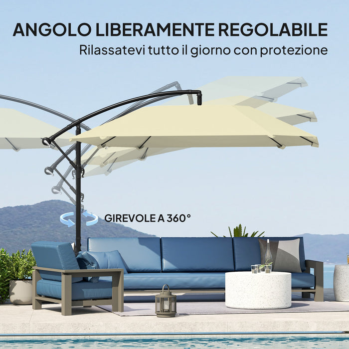 Ombrellone a Sbalzo 260x304x245 cm Base a Croce in Metallo e Poliestere Crema