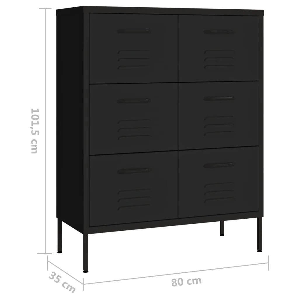 Cassettiera Nera 80x35x101,5 cm in Acciaio 336151