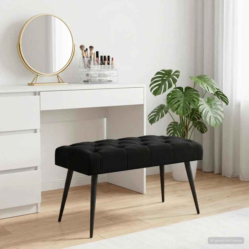 Panchina con bottoni imbottiti Nero 80 x 40 x 46 cm Velluto 42038563