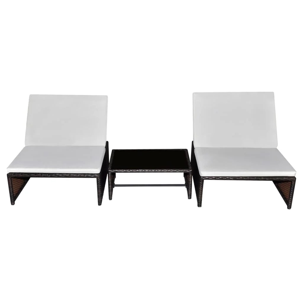 Set di 2 lettini prendisole sedie a sdraio lettini prendisole aiuole da giardino mobili da giardino con tavolo resina intrecciata marrone 02_0012130