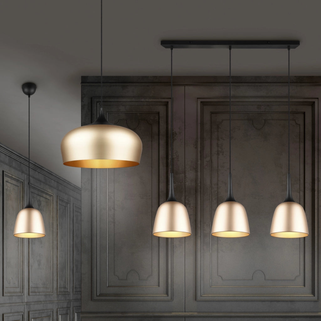 Lampada a sospensione, metallo, nero e ottone satinato,  D 45 cm, Chiron