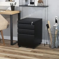 HOMCOM Mobiletto per ufficio con ruote, 3 cassetti bloccabili, 39 x 48 x 60 cm nero