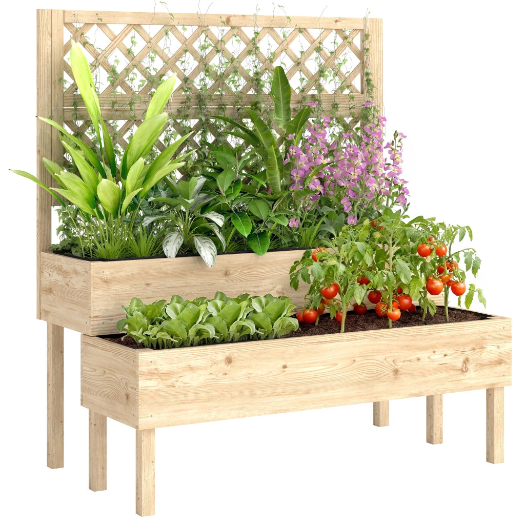 Fioriera Giardino 2 Livelli con Griglia e Tessuto Non Tessuto ¨C Minimal ¨C 108x62x120 cm effetto legno
