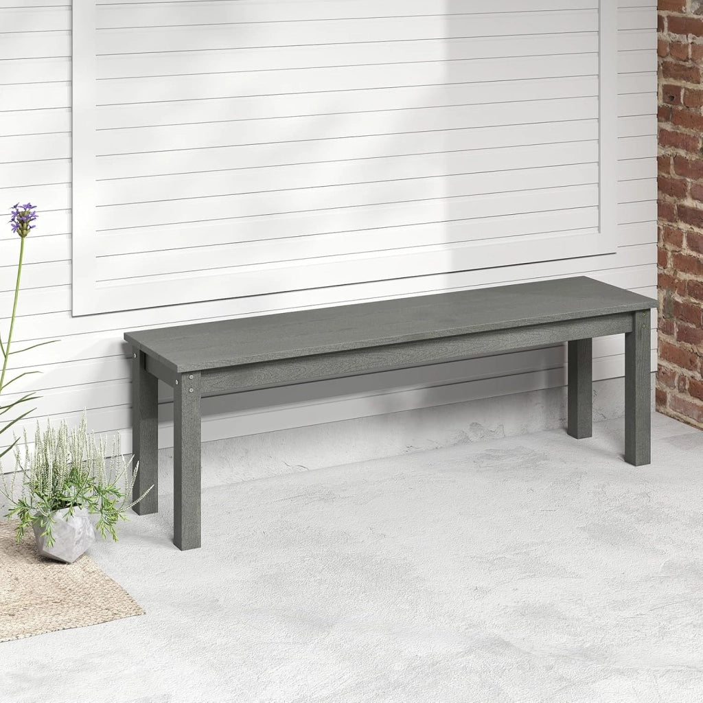 Panca da giardino resistente alle intemperie, per 3 persone, panca da balcone senza schienale, effetto legno, in plastica, portata fino a 340 kg, per esterni, 140 x 35 x 45 cm (grigio)