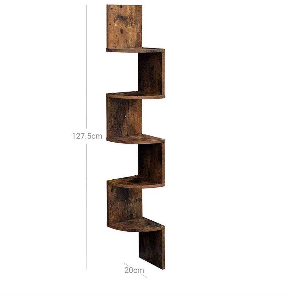 Mensola angolare mensola da parete 20 x 20 x 127,5 cm forma a zigzag libreria marrone 12_0005624