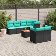 Set Divani da Giardino 8 pz con Cuscini Nero in Polyrattan 3255847
