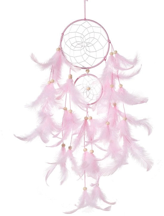 Decorazione per parete in forma di gong da vento con doppio anello e piume, ideale come regalo per Natale, anniversari e come dono quotidiano.