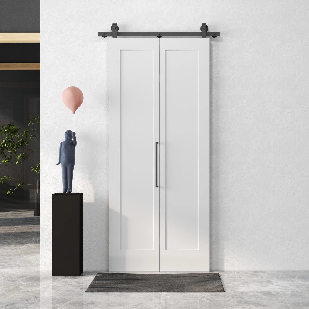 Porta Scorrevole a Libro 90x210 cm con Superficie Verniciabile in MDF e Carbonio Bianco