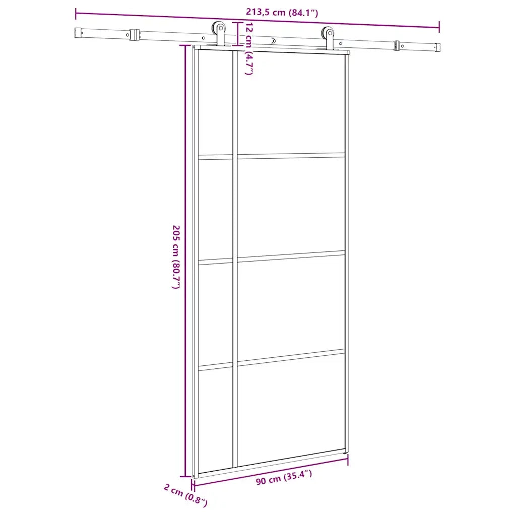 Porta Scorrevole con Ferramenta 90x205cm Vetro ESG Alluminio 3332920