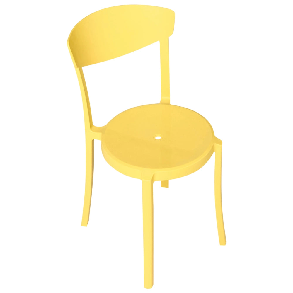 Set di 4 sedie da giardino in polipropilene giallo leggere resistenti alle intemperie in plastica per interni ed esterni moderne