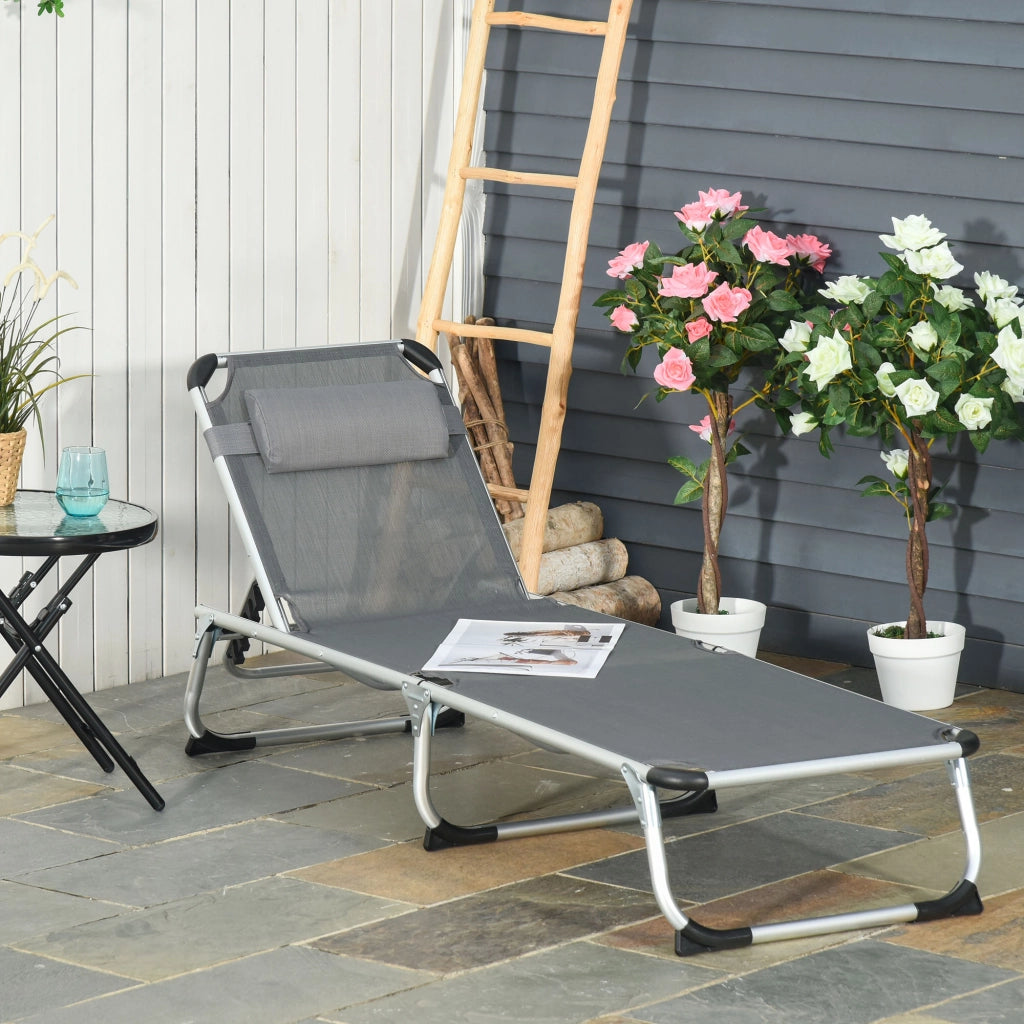 Sdraio Pieghevole con Poggiatesta e Schienale Regolabile in Alluminio 60x165x76cm Grigio