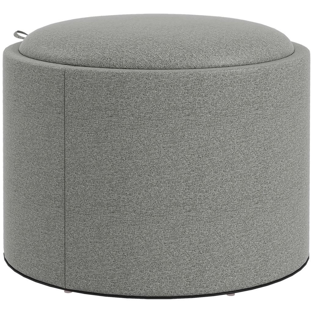 POUF Contenitore Rotondo 56x56x42 cm Grigio Effetto Lino MDF