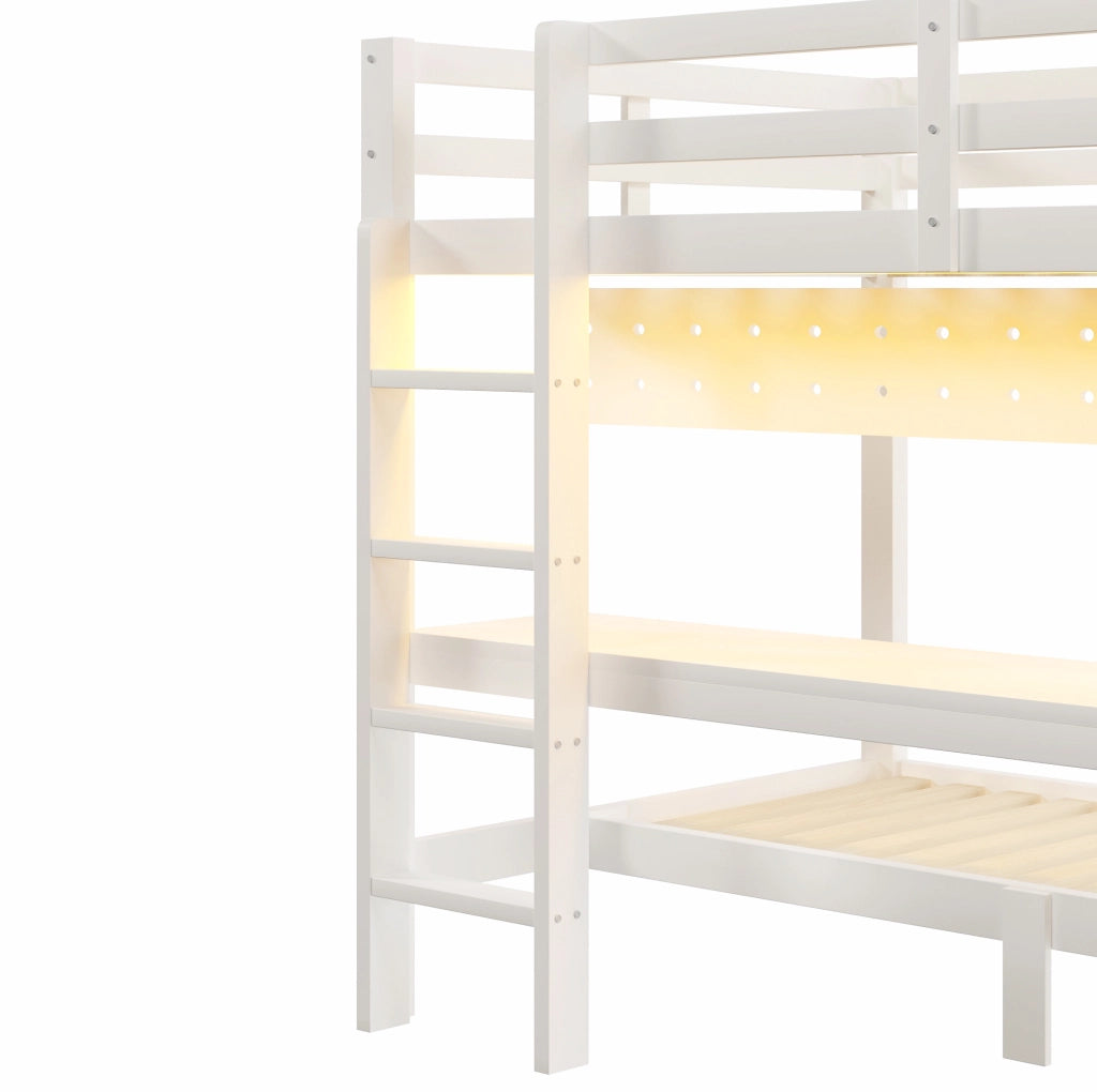 Letto a castello con scrivania, cassetti e luce LED 140x200/90x200