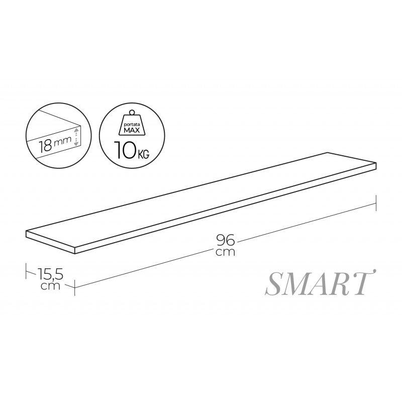Mensola da Muro, Scaffale Legno, Mensola da Parete, Ciliegio, 96x15,5x1,8 cm - Smart