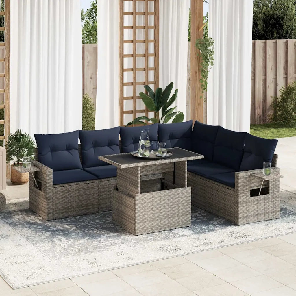 Set Divani da Giardino con Cuscini 7pz Grigio Polyrattan 3326492