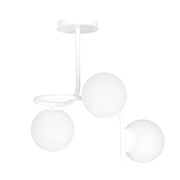 Lampadario 3 Luci Rama In Acciaio Bianco A Bracci E Sfere In Vetro Opalino