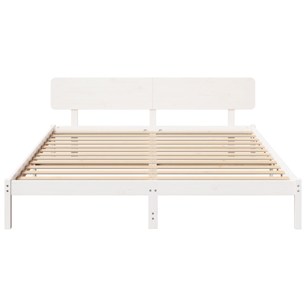 Struttura Letto con Testiera Bianca 180x200 cm Legno Massello di Pino