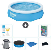 Piscina Opblaasbar Rond Fast Set - 305 x 76 cm - Blu - Inclusa Bombola Copertura - Copertura del Terreno - Matita Solare - 7 pezzi