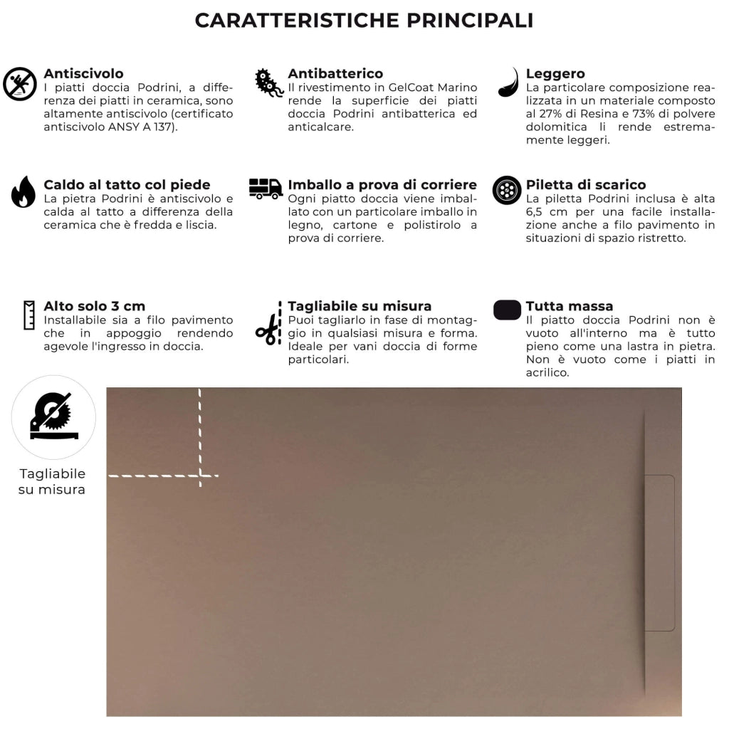 Piatto Doccia in Pietra 70x130 cm Bonussi Ardesia Calcutta Moka