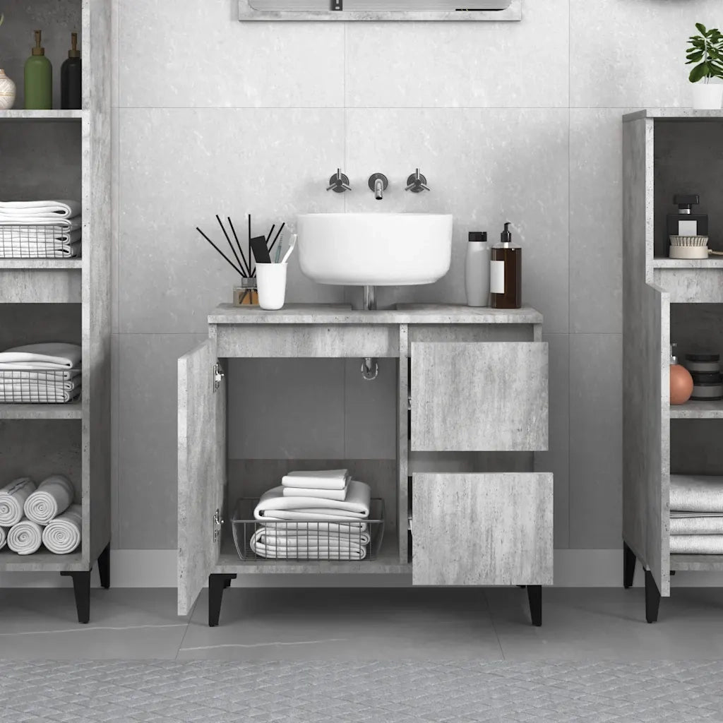 Armadietto da Bagno Grigio Cemento 65x33x60cm Legno Multistratocod mxl 105573