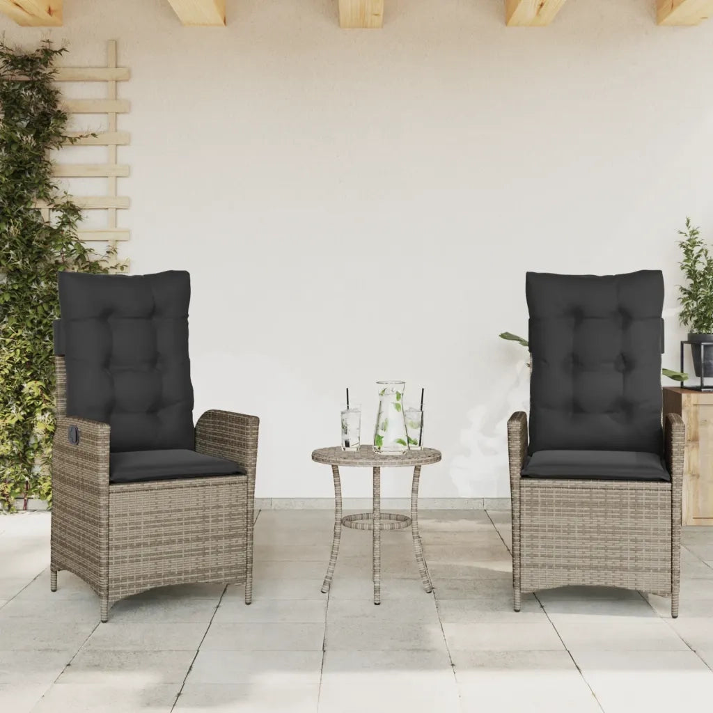 Set da Bistr¨° 3 pz | Set Salotto da Giardino con Cuscini Grigio in Polyrattan