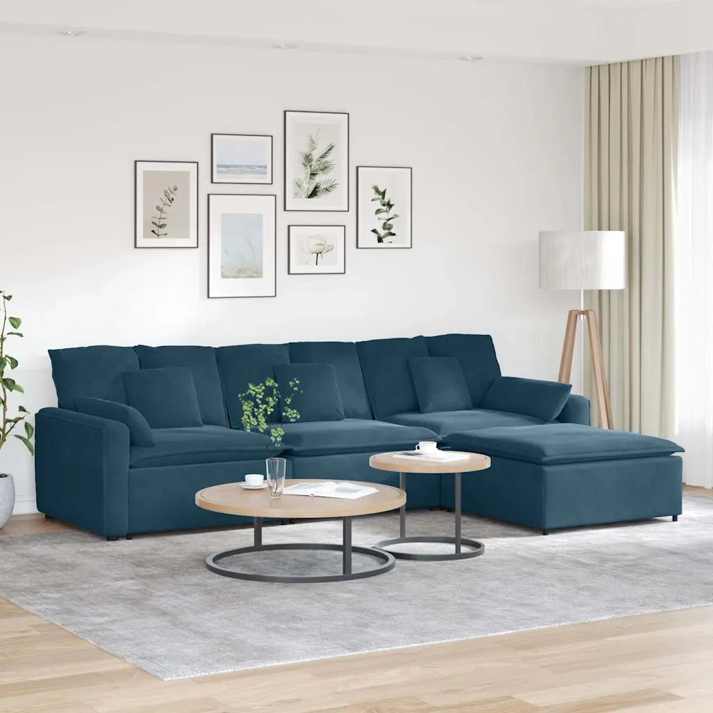 vidaXL Divano Modulare con Poggiapiedi e Cuscini Blu