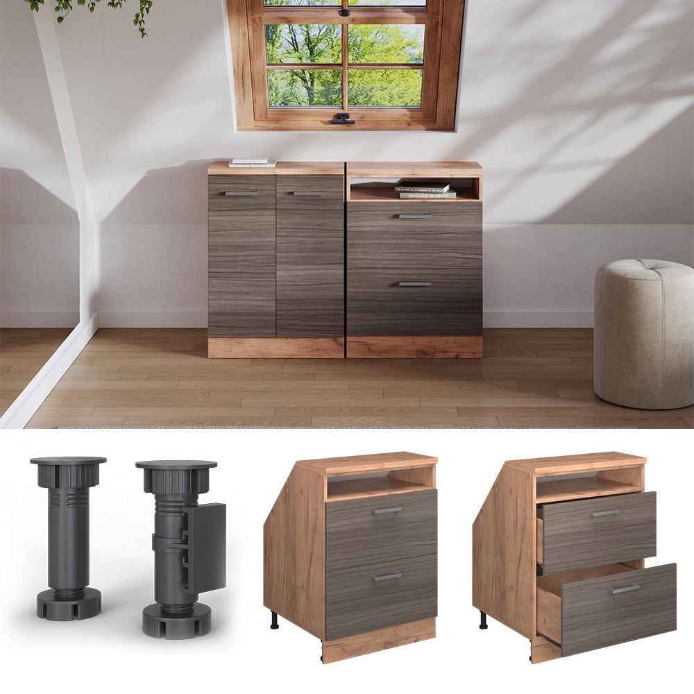 Mobile sottotetto Rion Grigio nobile/Rovere dorato 60 x 83.8 cm con 2 cassetti, carcassa 60 cm profondità Vicco