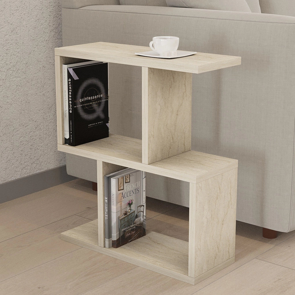 Tarzo, Tavolino da Salotto 2 Vani, 45x17x51h cm Bianco Marmo
