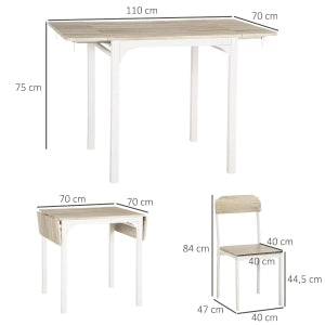 Set tavolo da pranzo con 2 sedie, piano pieghevole salvaspazio, per cucina e sala da pranzo, in MDF, naturale