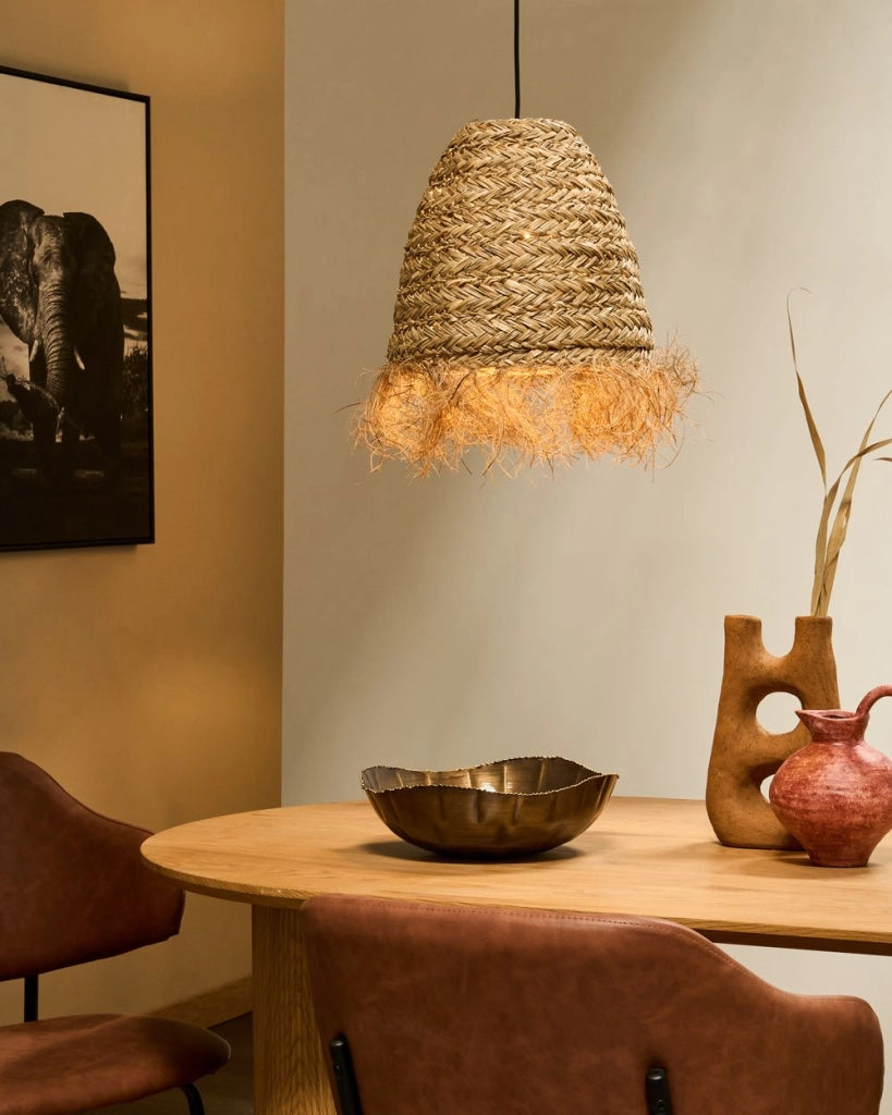 Lampada a sospensione Paralume naturale in seagrass con frange Lampadario in stile boho intrecciata a mano Illuminazione