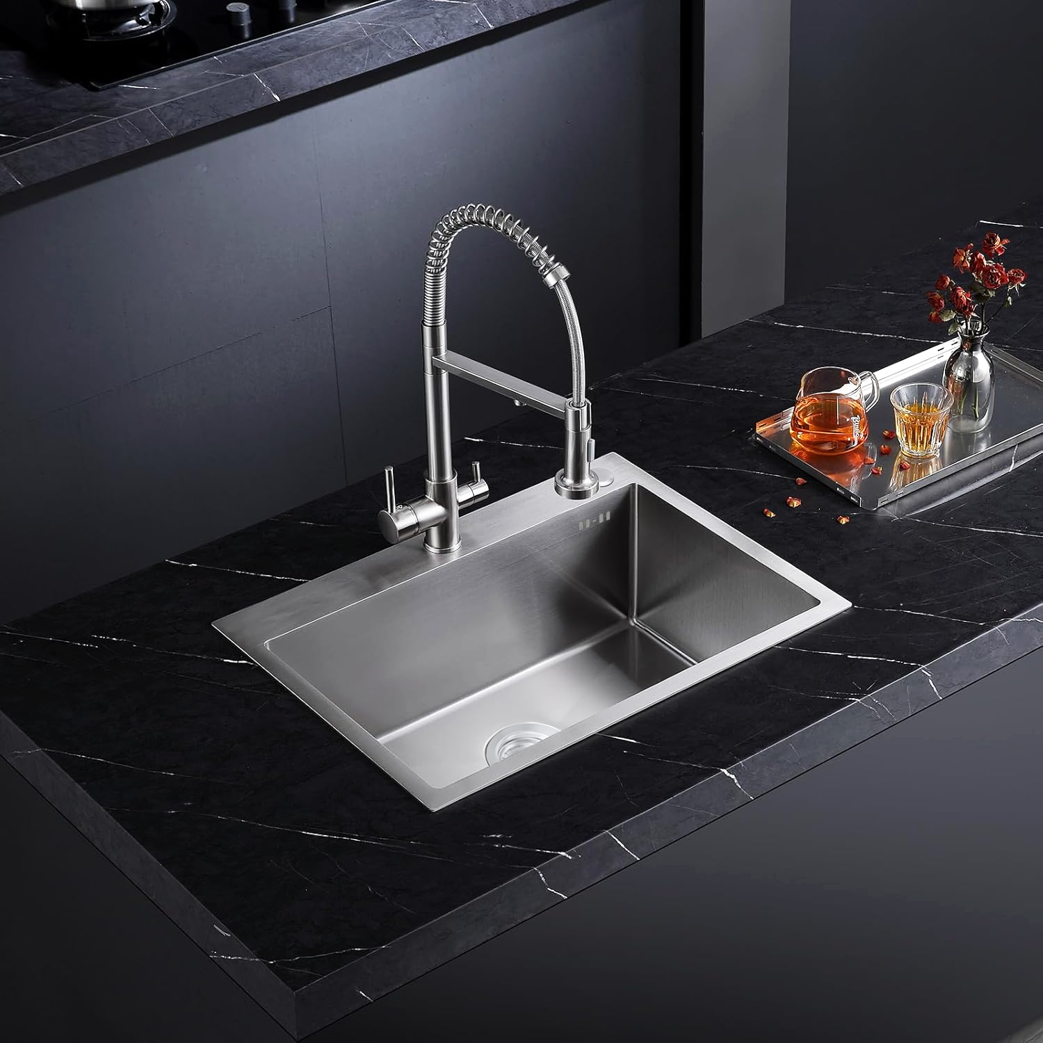 Lavello In Acciaio Liam Brush Nickel con rubinetto da cucina