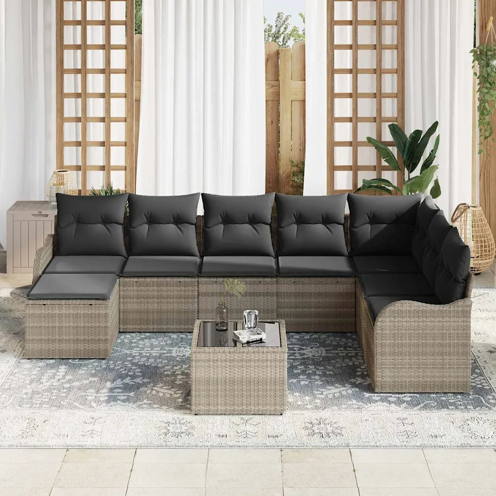 Set Divano da Giardino 9 pcs Grigio chiaro Poly Rattan 3354501