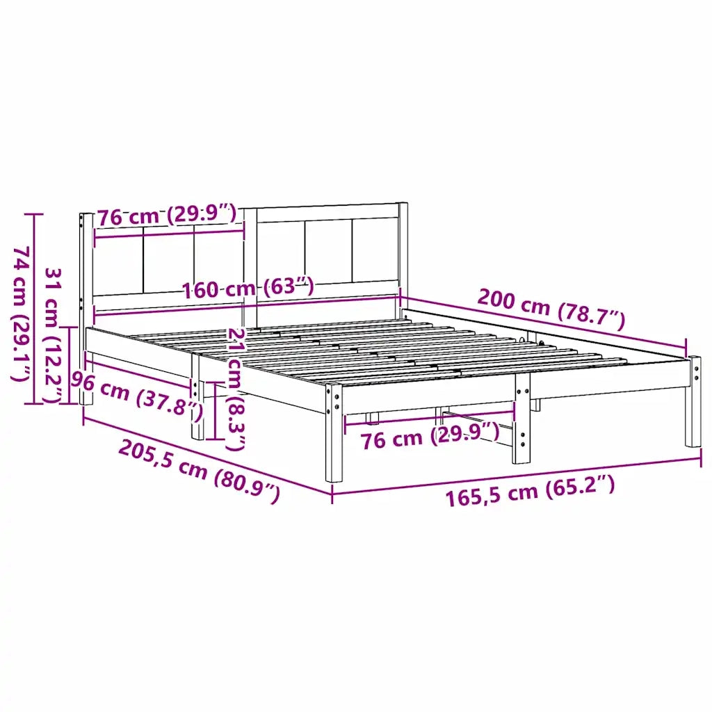 Struttura del letto Bianco 160 x 200 cm Legno massello di pino 872183