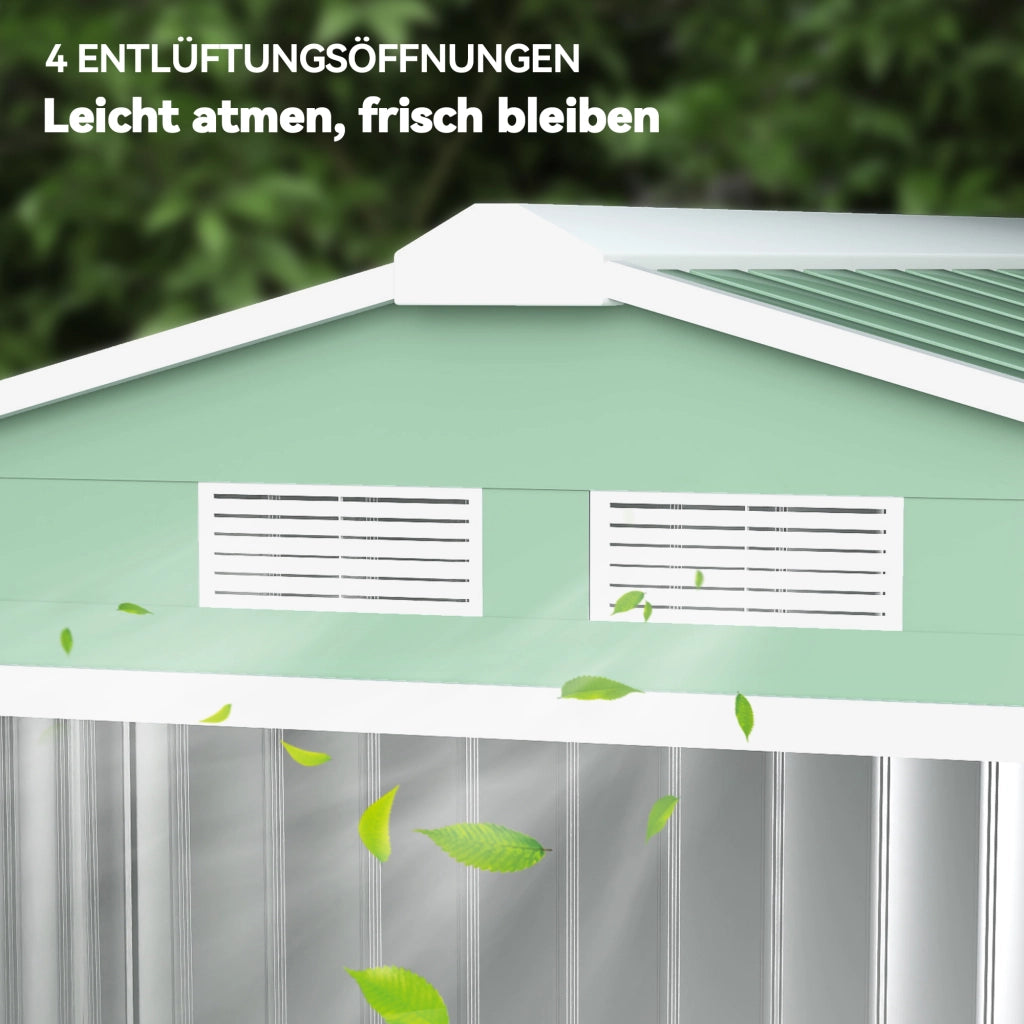 Casetta da giardino in acciaio ¨C Xylo ¨C 2 porte scorrevoli, finestra ventilazione, verde chiaro, 213x130x185 cm