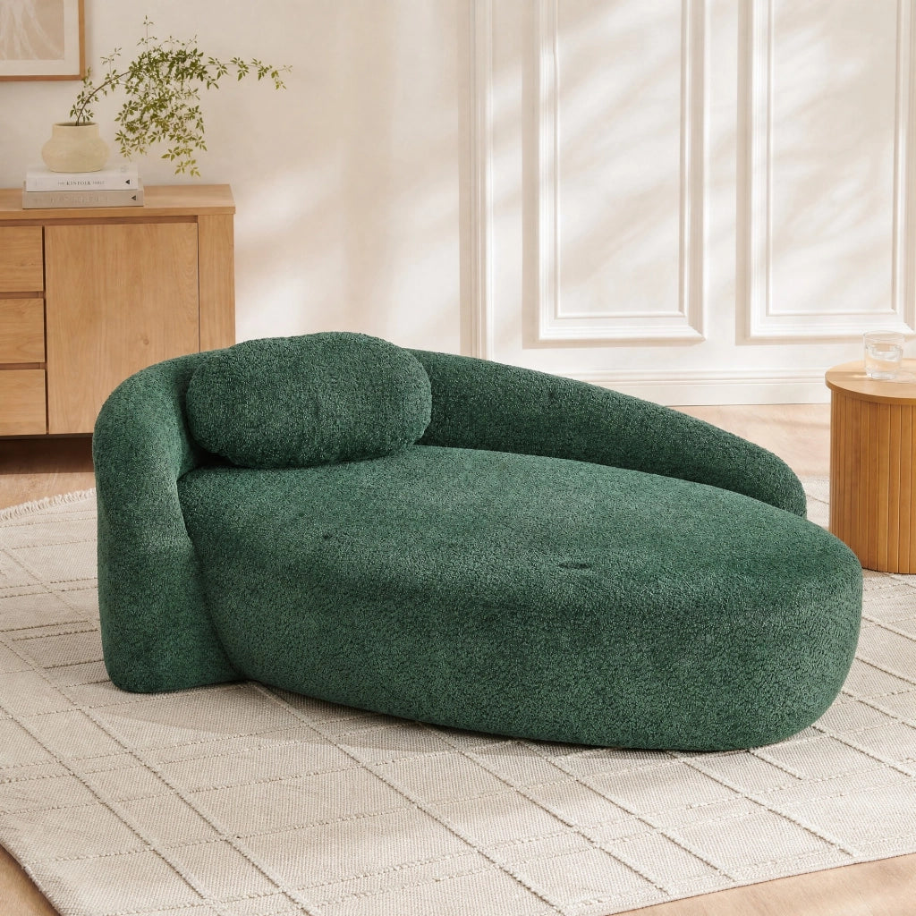 DIVANO minimalista arrotondato in tessuto teddy verde