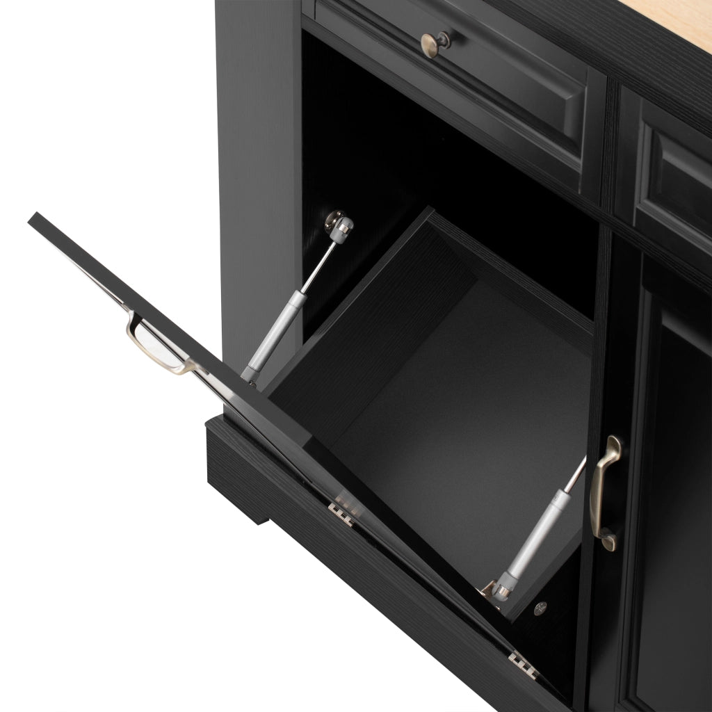 Mobile contenitore cucina con 2 cassetti; vano rifiuti e ripiano - per cucina - in MDF - nero - 112×45×92 cm