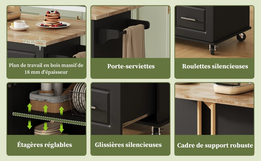 Tavolo da Cucina Multifunzione con Cassetti e Piano in Rovere Pieghevole ¨C Xylo ¨C 137x43x92 cm