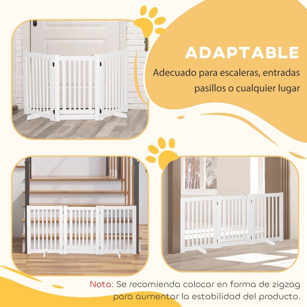 Cancello per Animali Domestici Pieghevole 3 Pannelli 1 Porta ¨C zephmum ¨C Bianco 155x35,5x76 cm