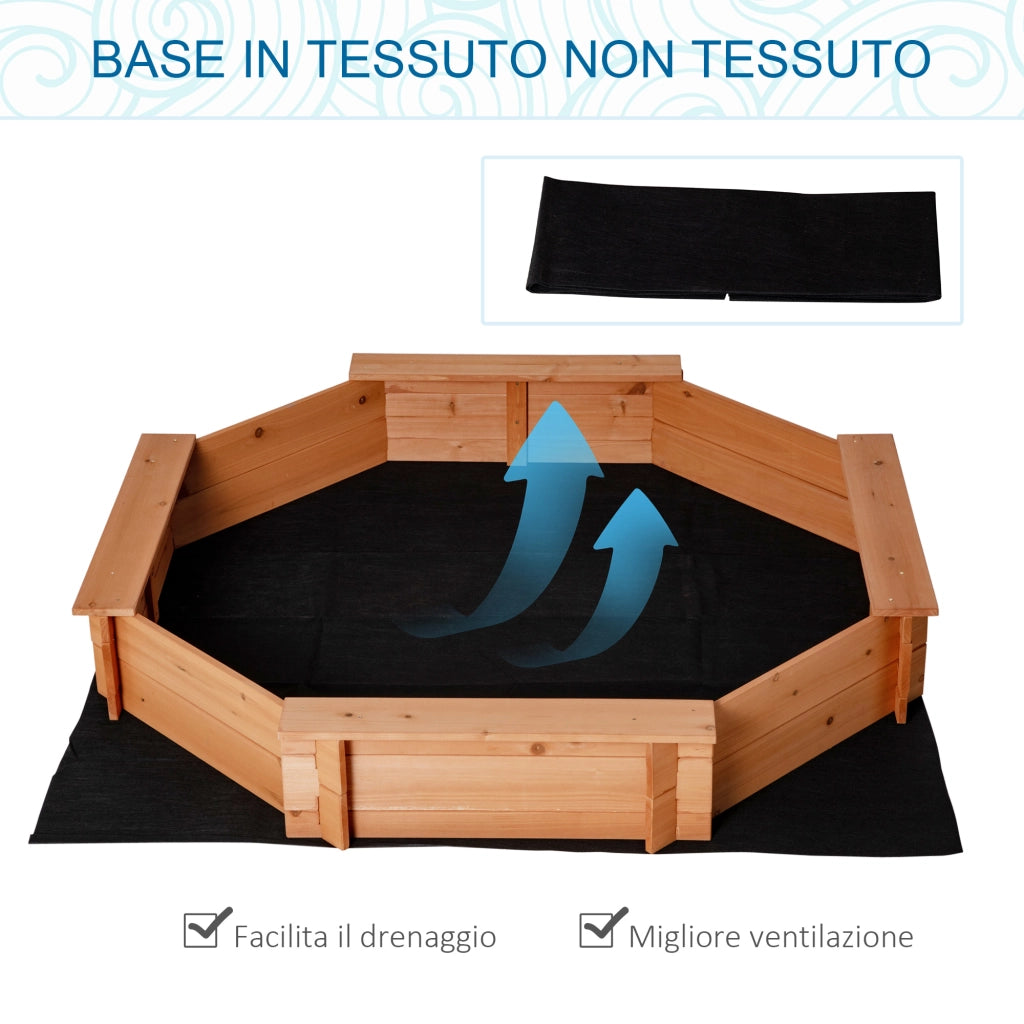 EasyComfort Sabbiera per Bambini in Legno con Sedili e Copertura, Età 3-8 Anni, 139.5x139.5x21.5cm